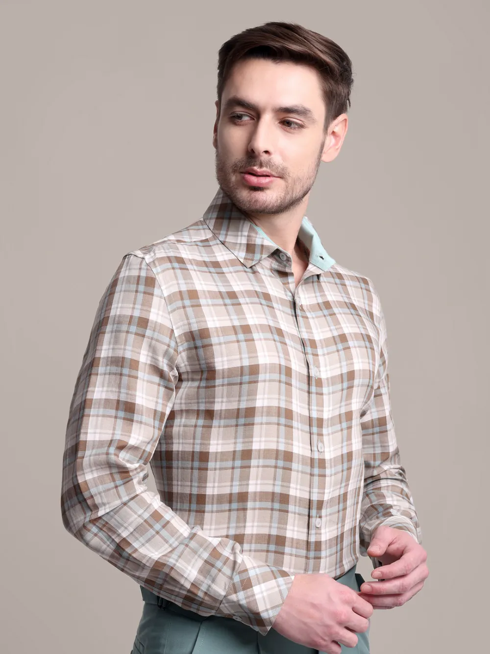 Sustainable, 100% Hemp Shirt - Light Brown And Olive green