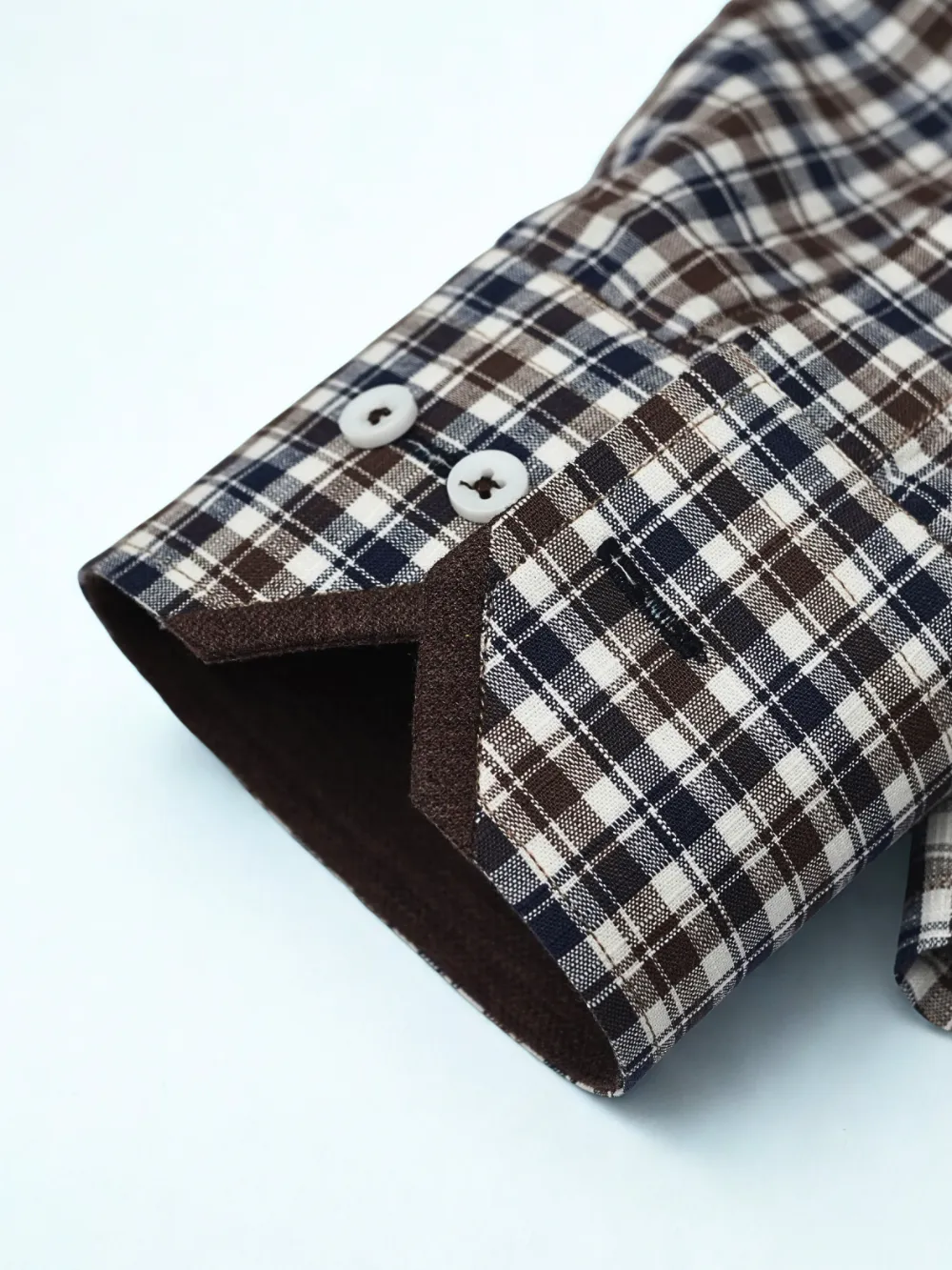 Brown Checked 100% Cotton Shirt with Contrast Detailing - Image 3