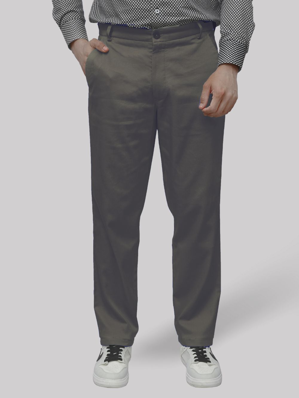 Cotton Chino with Jacquard Weave and Extra Stretch - Charcoal Elegance