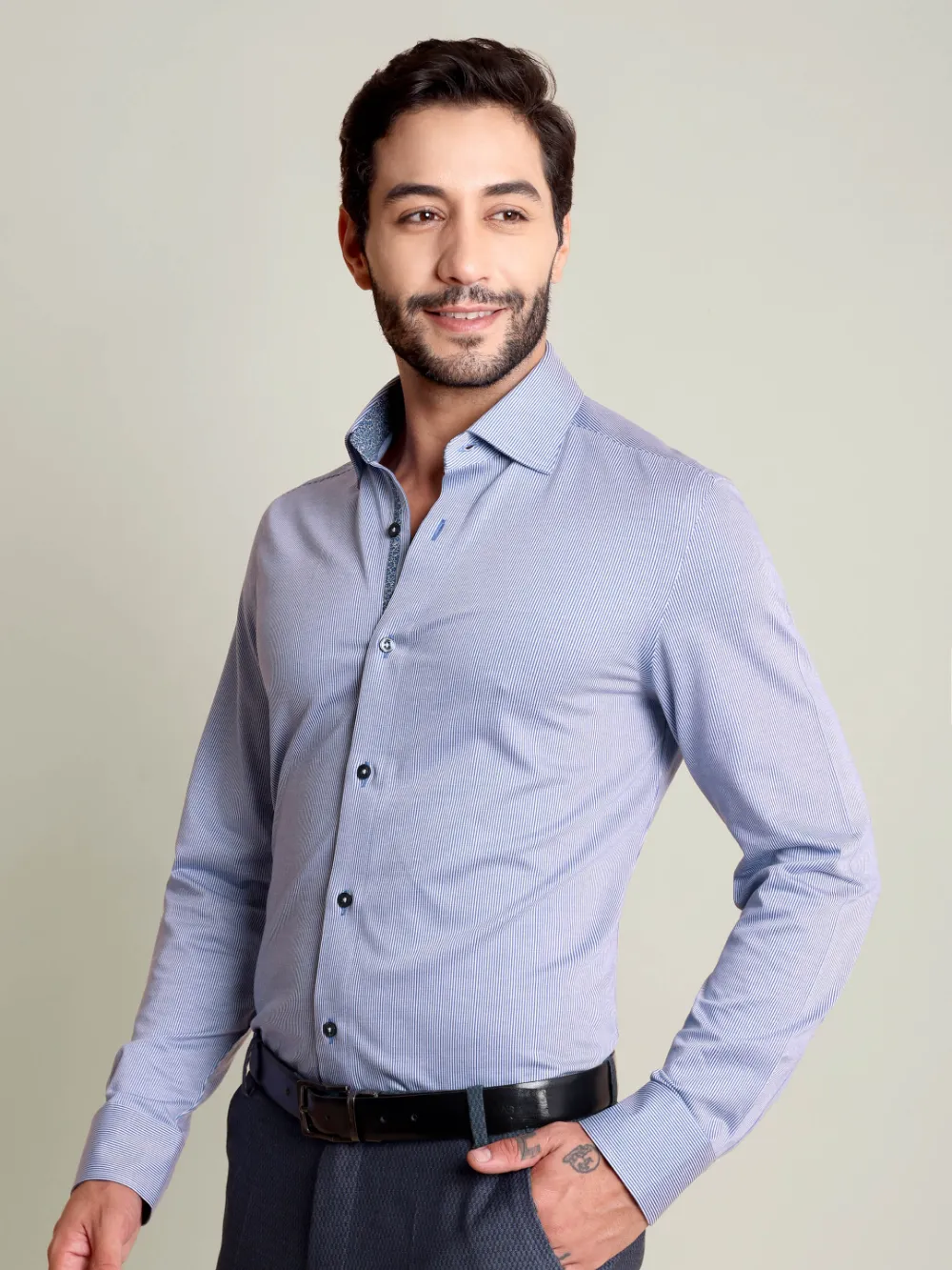 Non-Iron Stretch Royal Streaks Shirt - Knitted Weave - Image 4