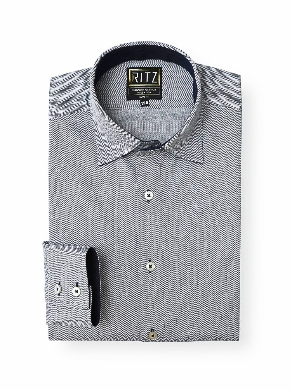 Non-Iron Stretch Gray Herringbone Print Shirt - Image 3