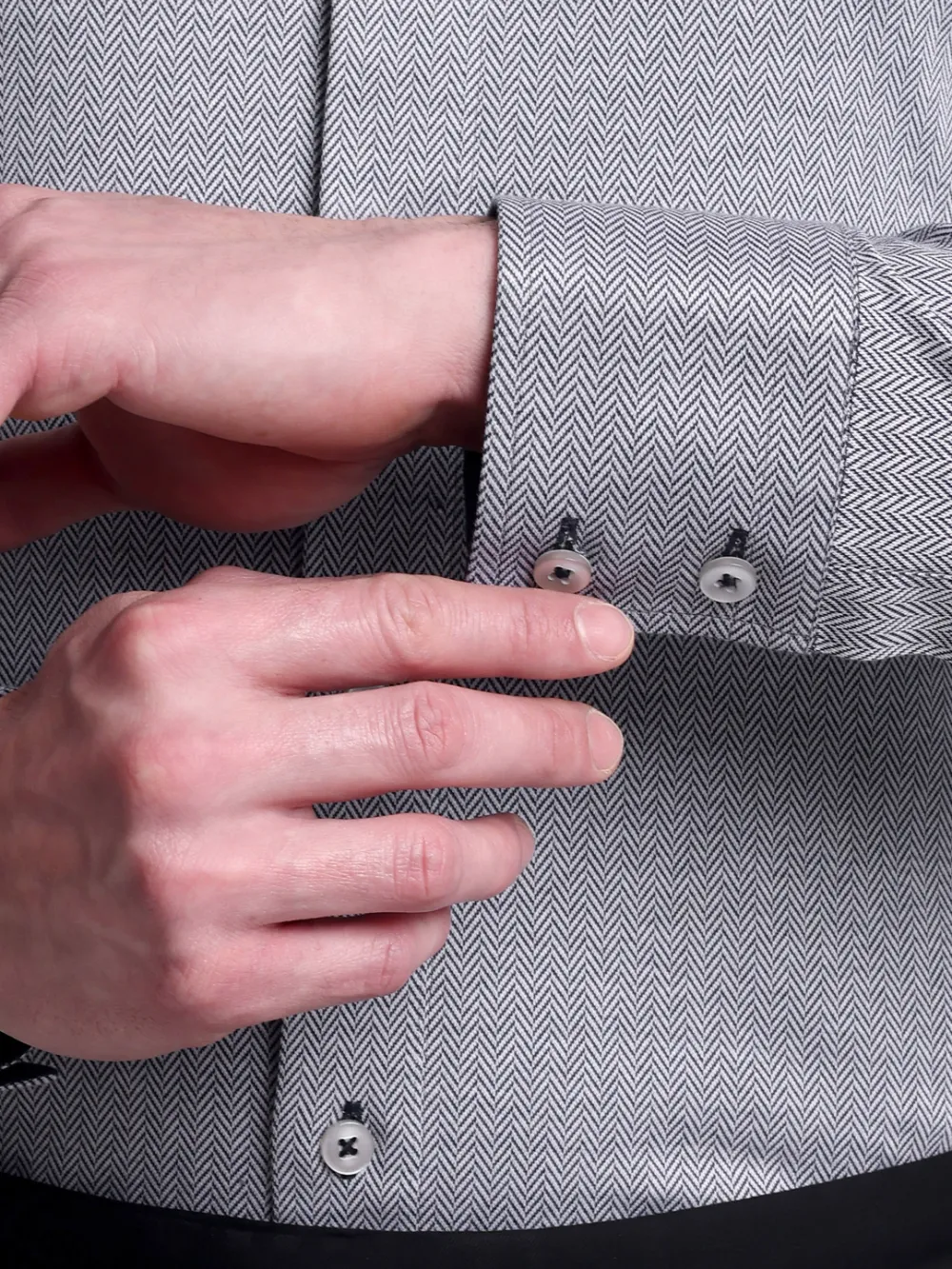 Non-Iron Stretch Gray Herringbone Print Shirt - Image 9