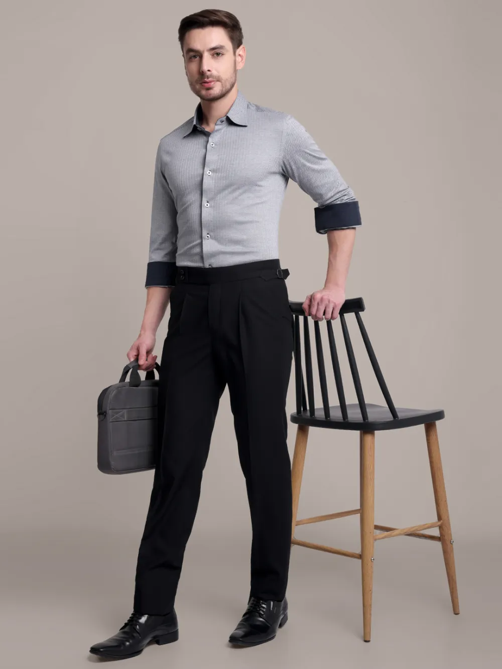 Non-Iron Stretch Gray Herringbone Print Shirt - Image 6