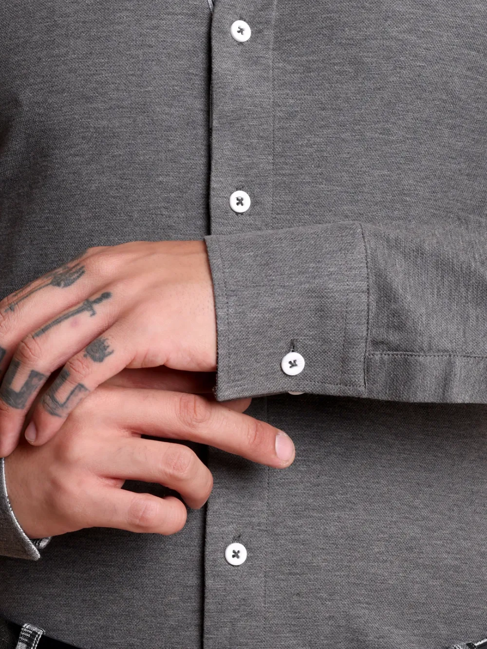 Non-Iron Solid Gray Shirt With 100% Cotton Fabric - Extra Stretch - Image 7