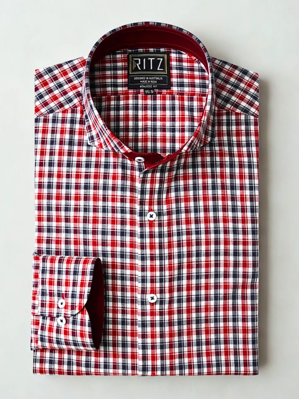 Maroon Checked Pure Cotton Shirt with Contrast Details - Image 2