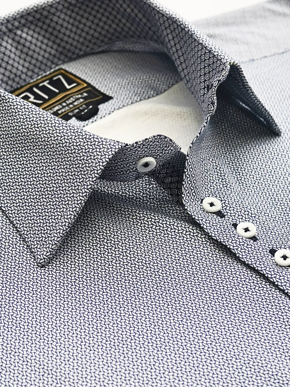 Non-Iron Stretch Navy Geometry Shirt - Knitted Weave