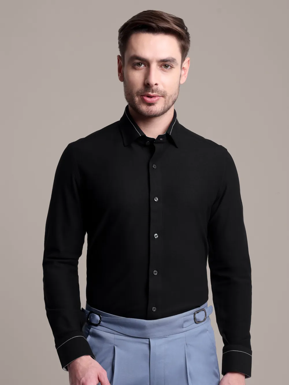 Non-Iron Stretch New Moon Shirt - Piqué Knit Weave - Image 4