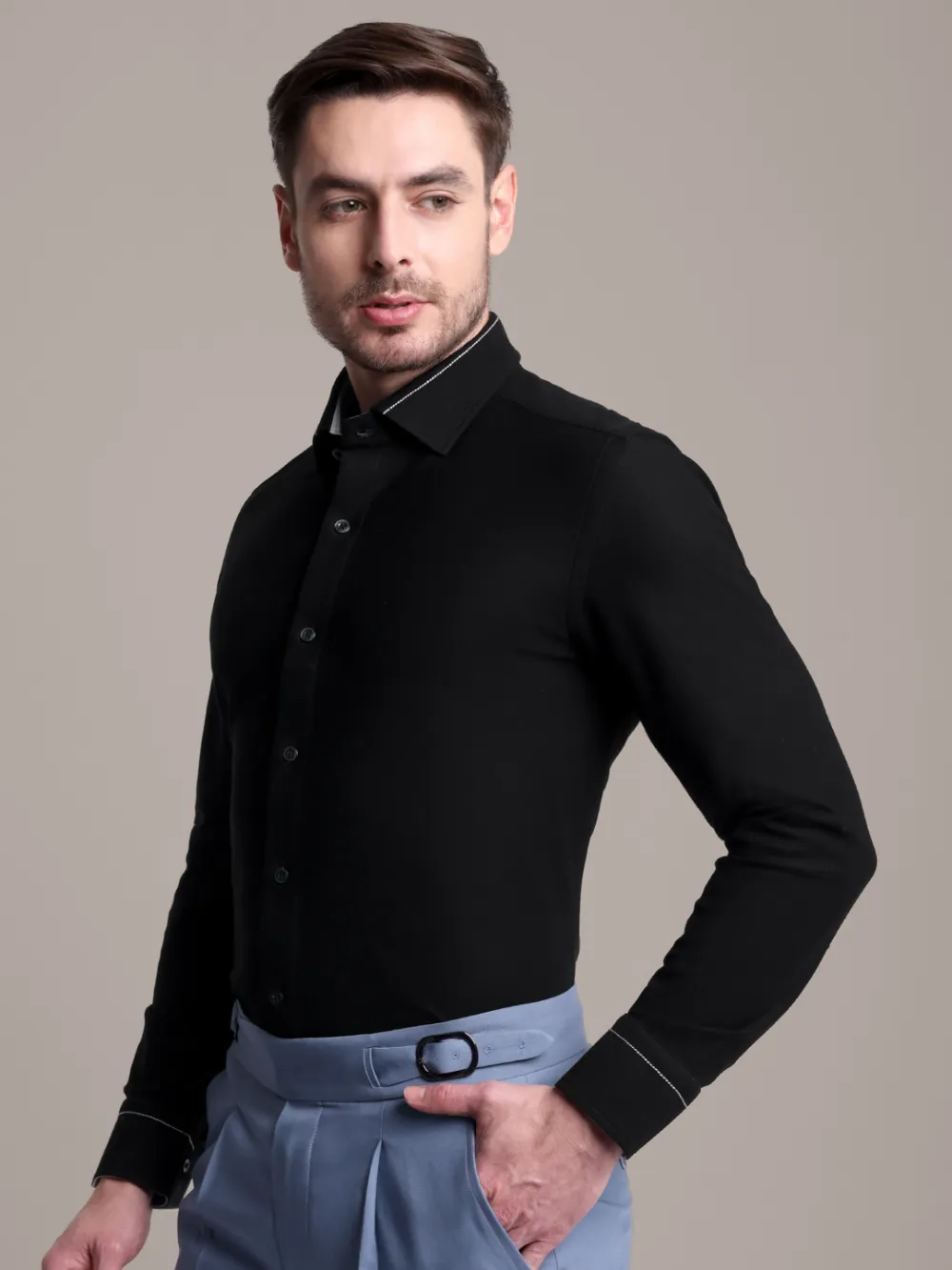 Non-Iron Stretch New Moon Shirt - Piqué Knit Weave - Image 5