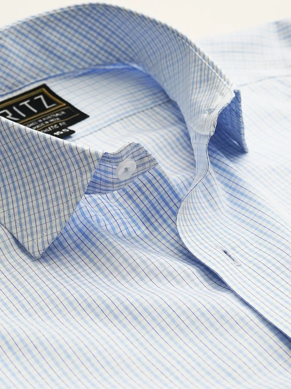 Non-Iron Pure Cotton Sky Grid Shirt - Plain Weave