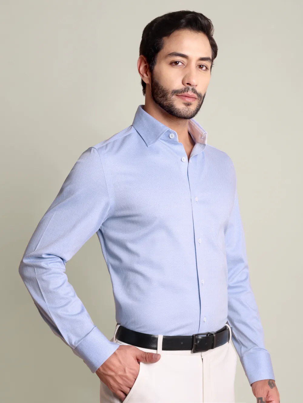 Non-Iron Stretch Frost Herringbone Print Shirt