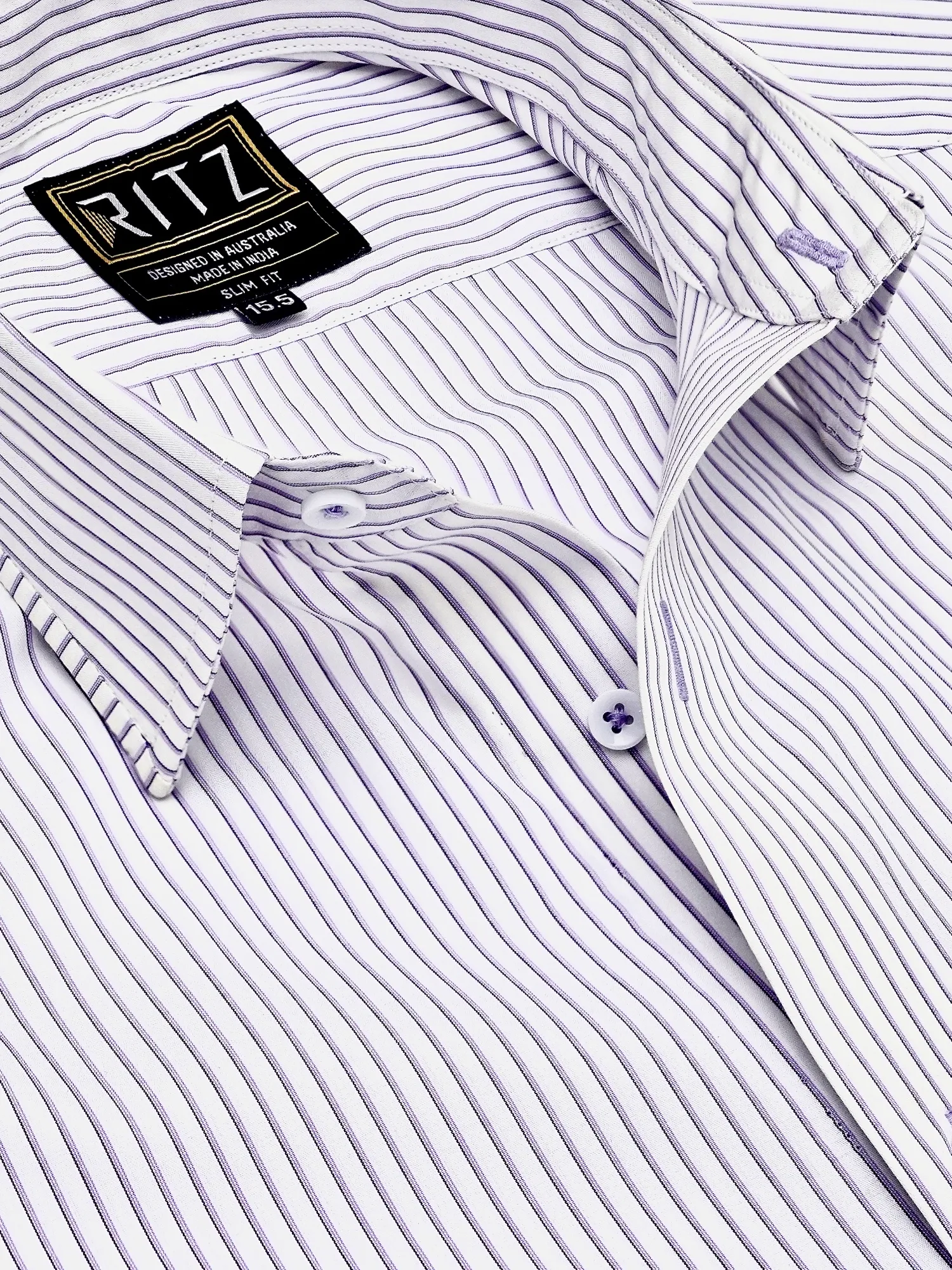 Non-Iron Purple Yarn Dyed Stripe 100% Cotton Shirt