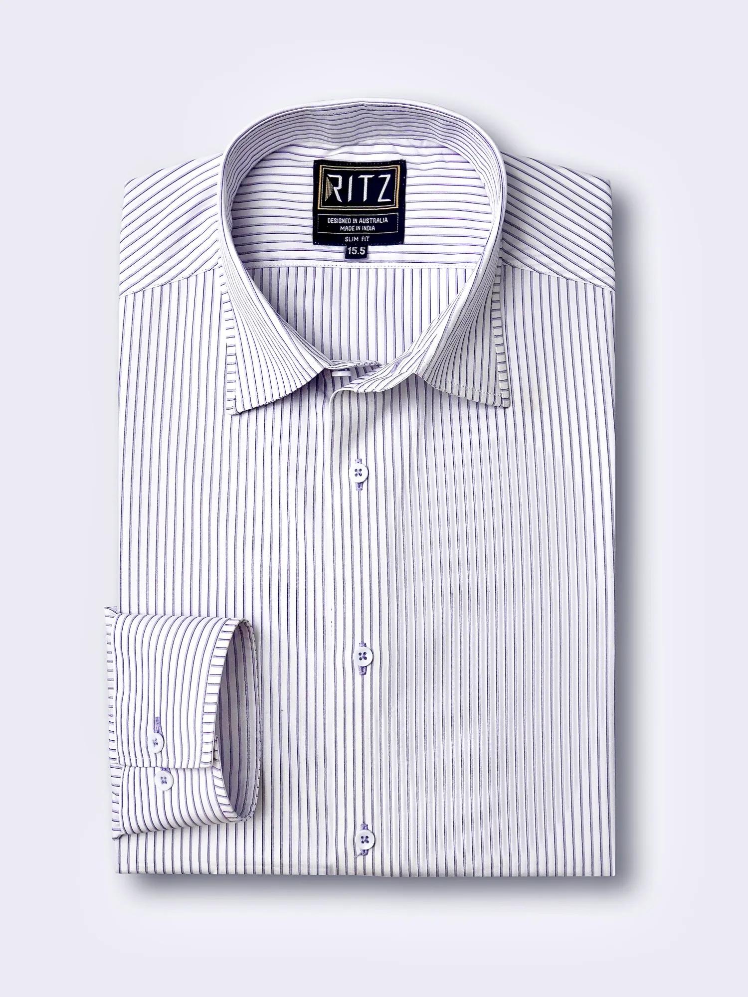 Non-Iron Purple Yarn Dyed Stripe 100% Cotton Shirt - Image 2