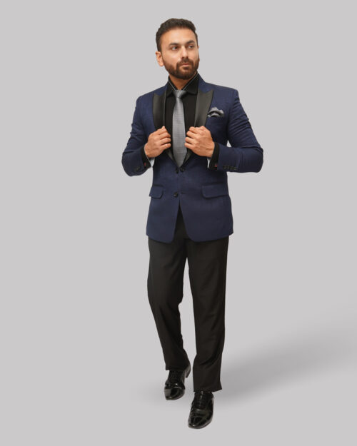 Luxury Viscose-Polyester Blend Suit with Unique Modern Print ? Royal Blue and Black