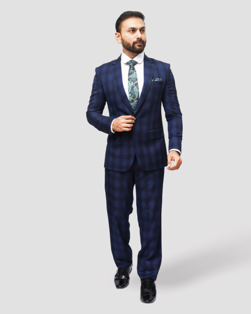 Luxury Premium Viscose Suit with Sky and Blue Grid