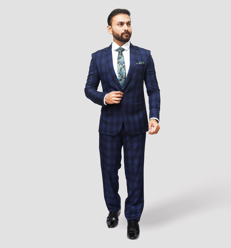 Luxury Premium Viscose Suit with Sky and Blue Grid