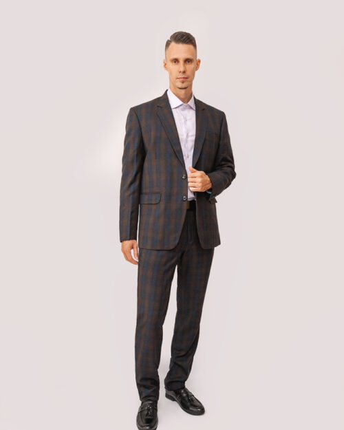Luxury Premium Viscose Suit with Peach and Nevy Grid