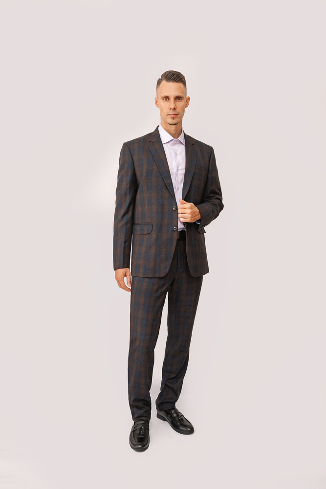 Luxury Premium Viscose Suit with Peach and Nevy Grid