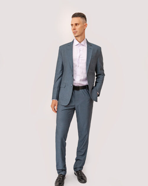 Luxury Wool Polyester Blend Suit with Herringbone Weave ? Steel Gray