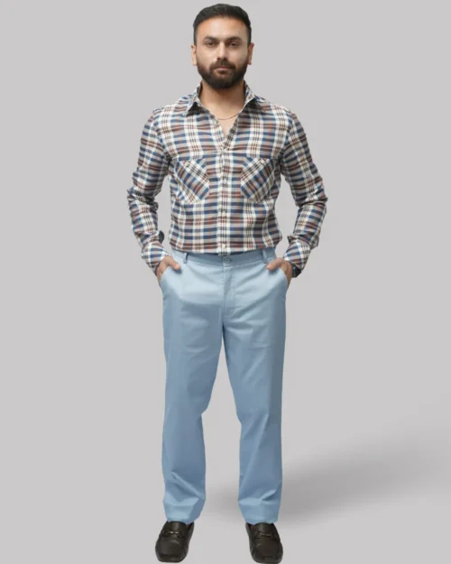 Hemp Shirt and Cotton Chino Pair – Blue and Burgundy