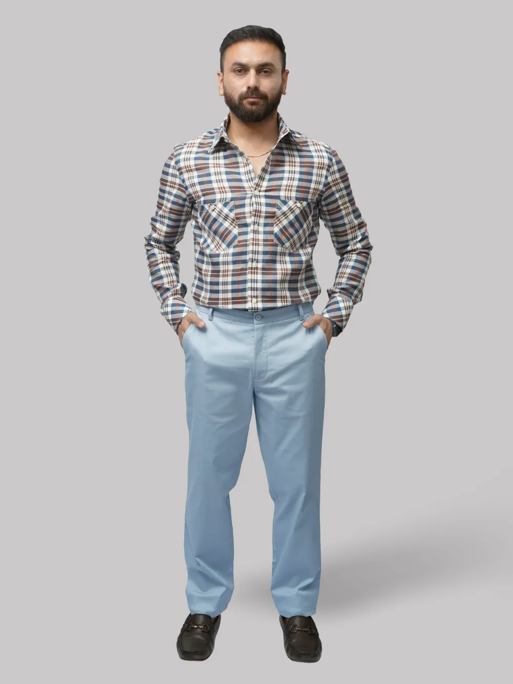Hemp Shirt and Cotton Chino Pair – Blue and Burgundy
