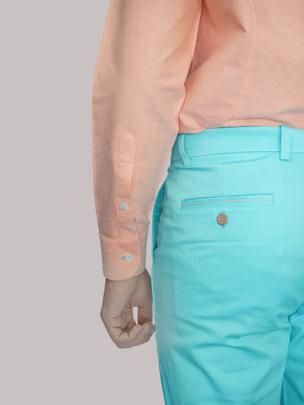 Peach Orange Oxford Shirt and Cotton Turquoise Chino Pair - Image 12