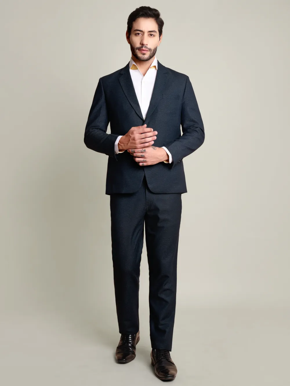 Luxury Premium Viscose Suit with Dobby Weave – Turquoise and Black