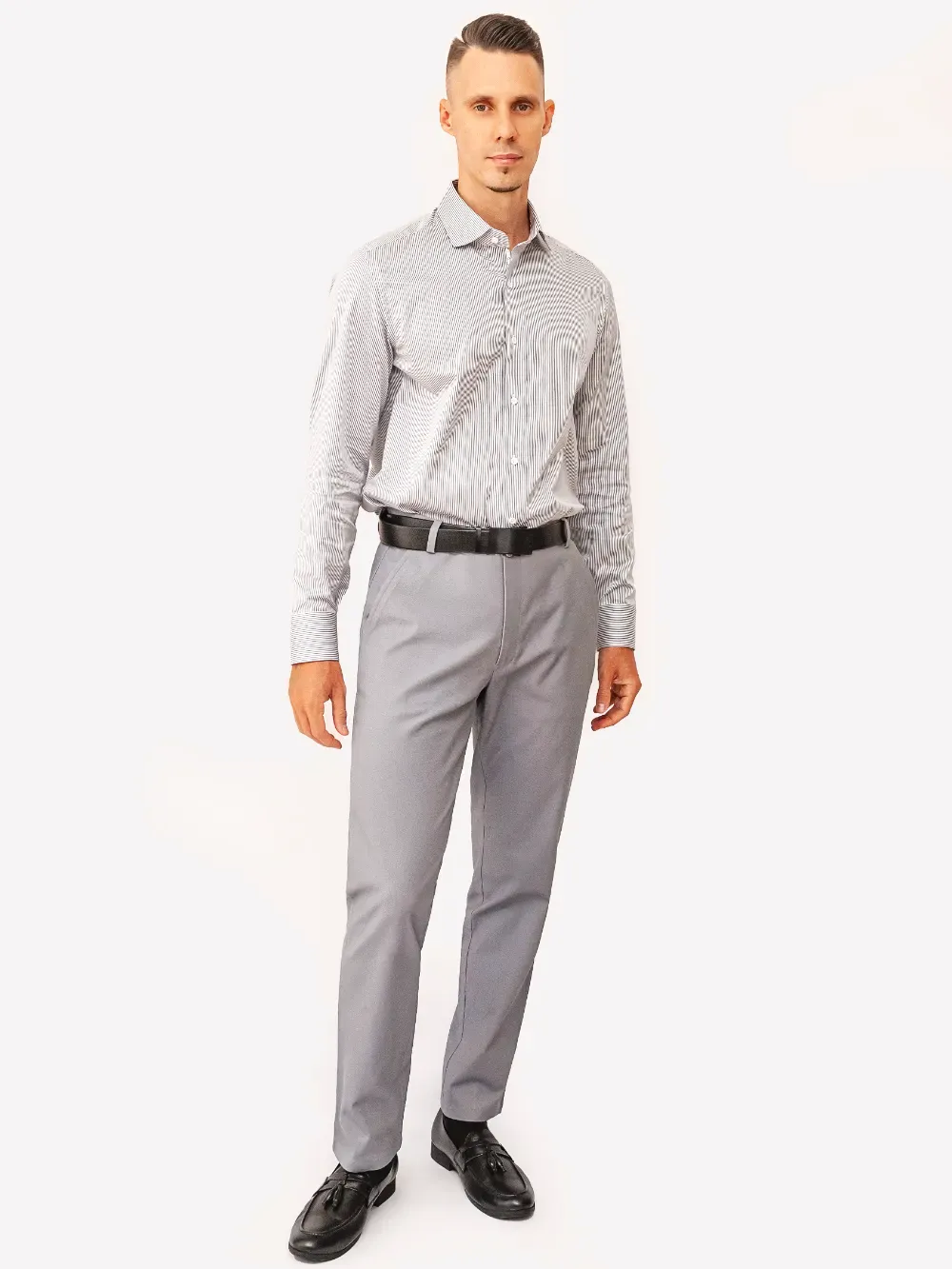 Pure cotton Gray Striped Shirt and Gray Cotton Chino Designer Pair