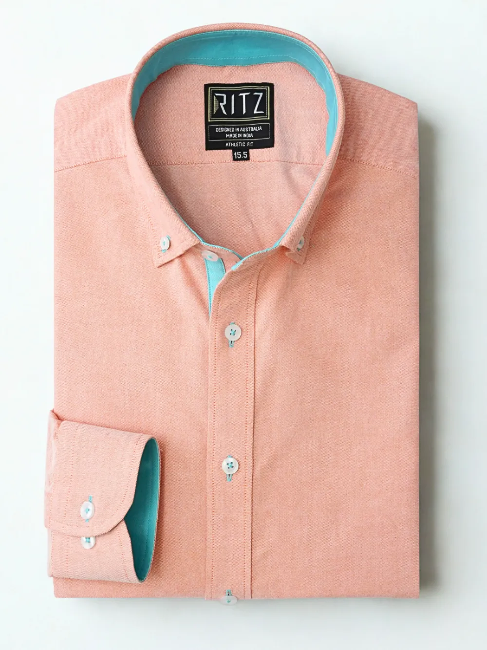Peach Orange Oxford Shirt and Cotton Turquoise Chino Pair - Image 8