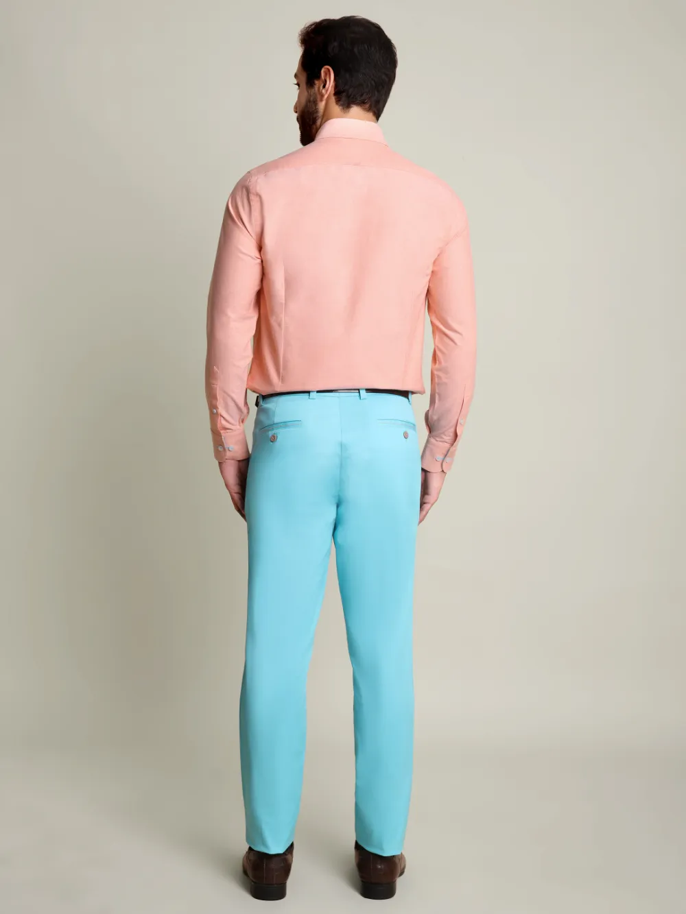 Peach Orange Oxford Shirt and Cotton Turquoise Chino Pair - Image 3
