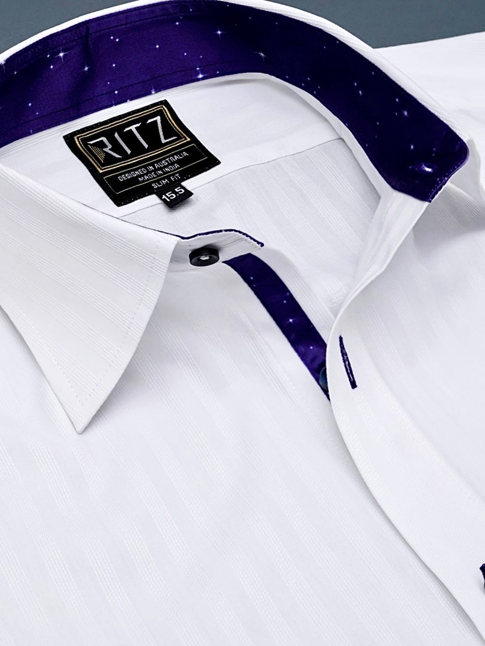 White Shirt with Signature Satin Accent - Midnight