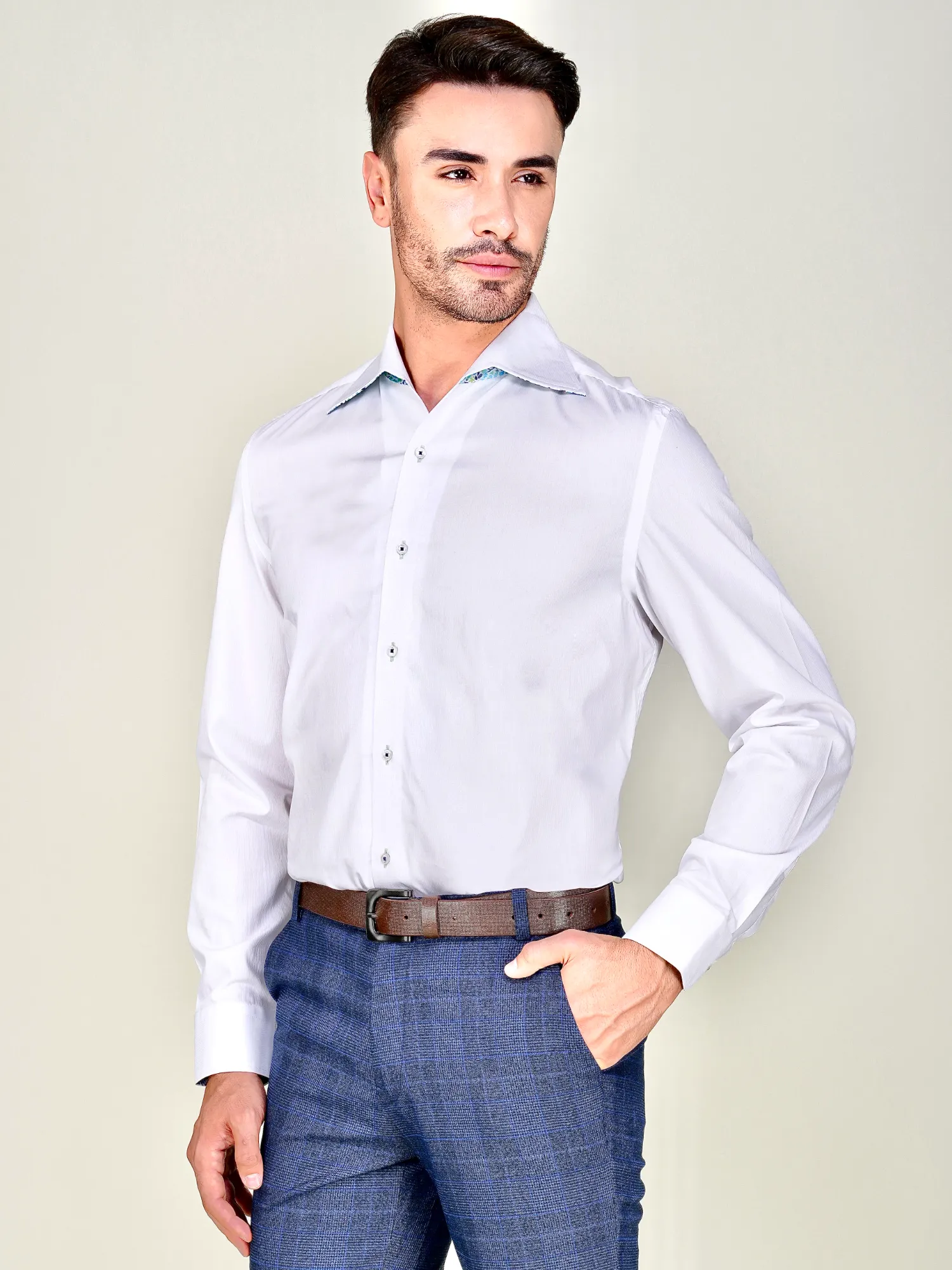 Signature One Piece Satin Collar White Shirt - Petals