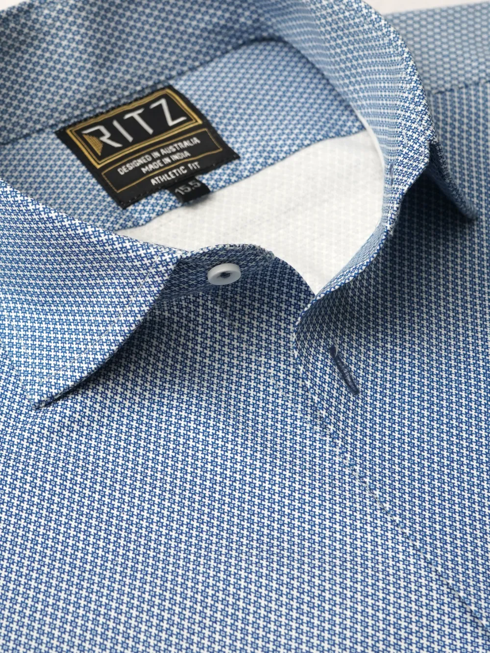 Non-Iron Stretch Blue Mosaic Shirt - Knitted Weave