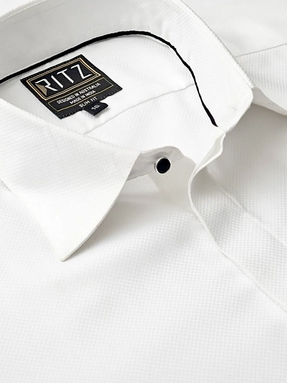Non-Iron 100% Cotton White Shirt - Jacquard Weave