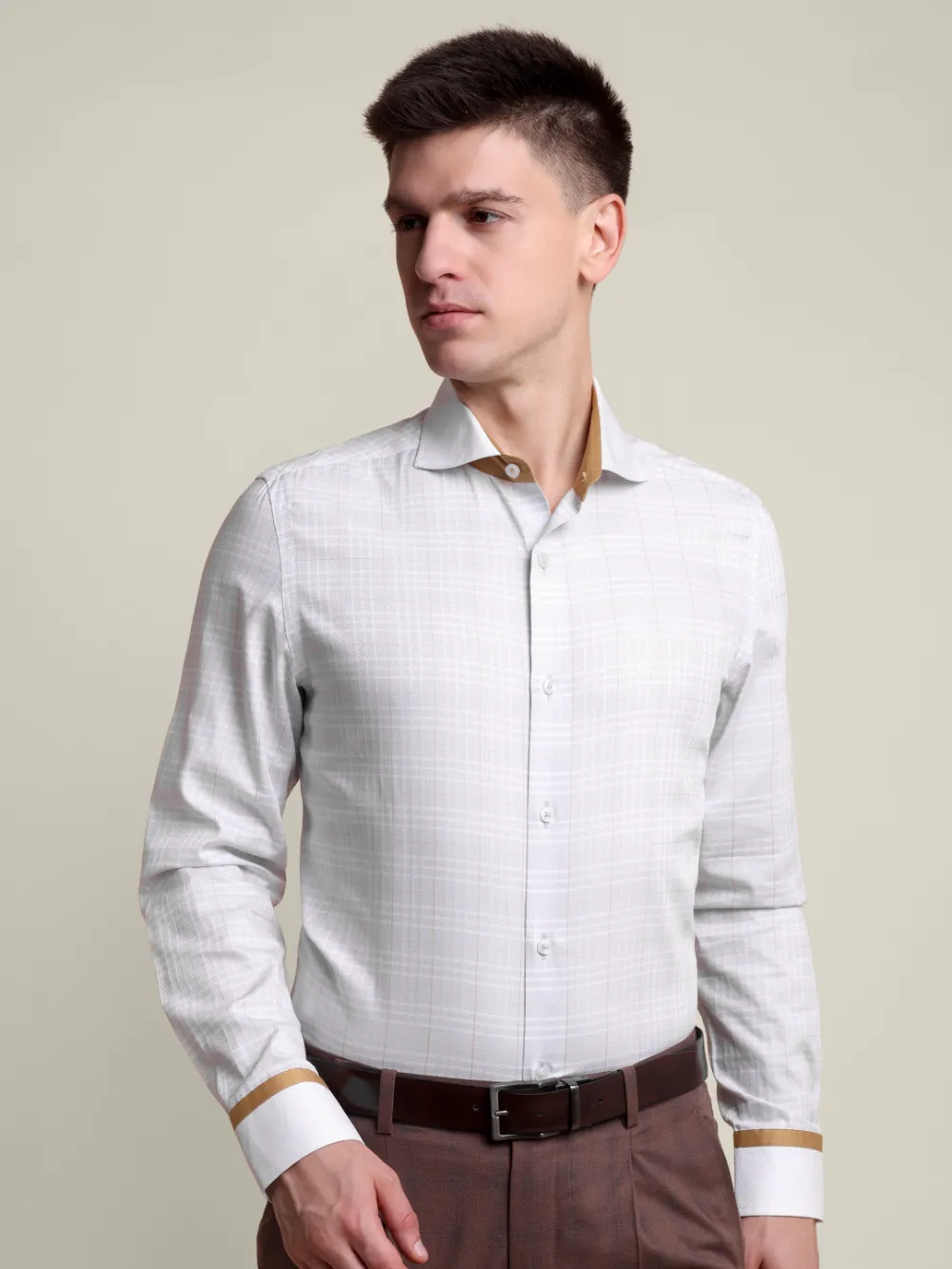 Yarn Dyed Grey, Pure Cotton Basket Weave Winchester Shirt