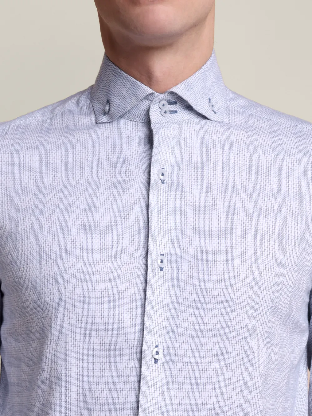 Non Iron Pure Cotton Grey and Blue Grid Shirt - Dobby Weave - Image 8
