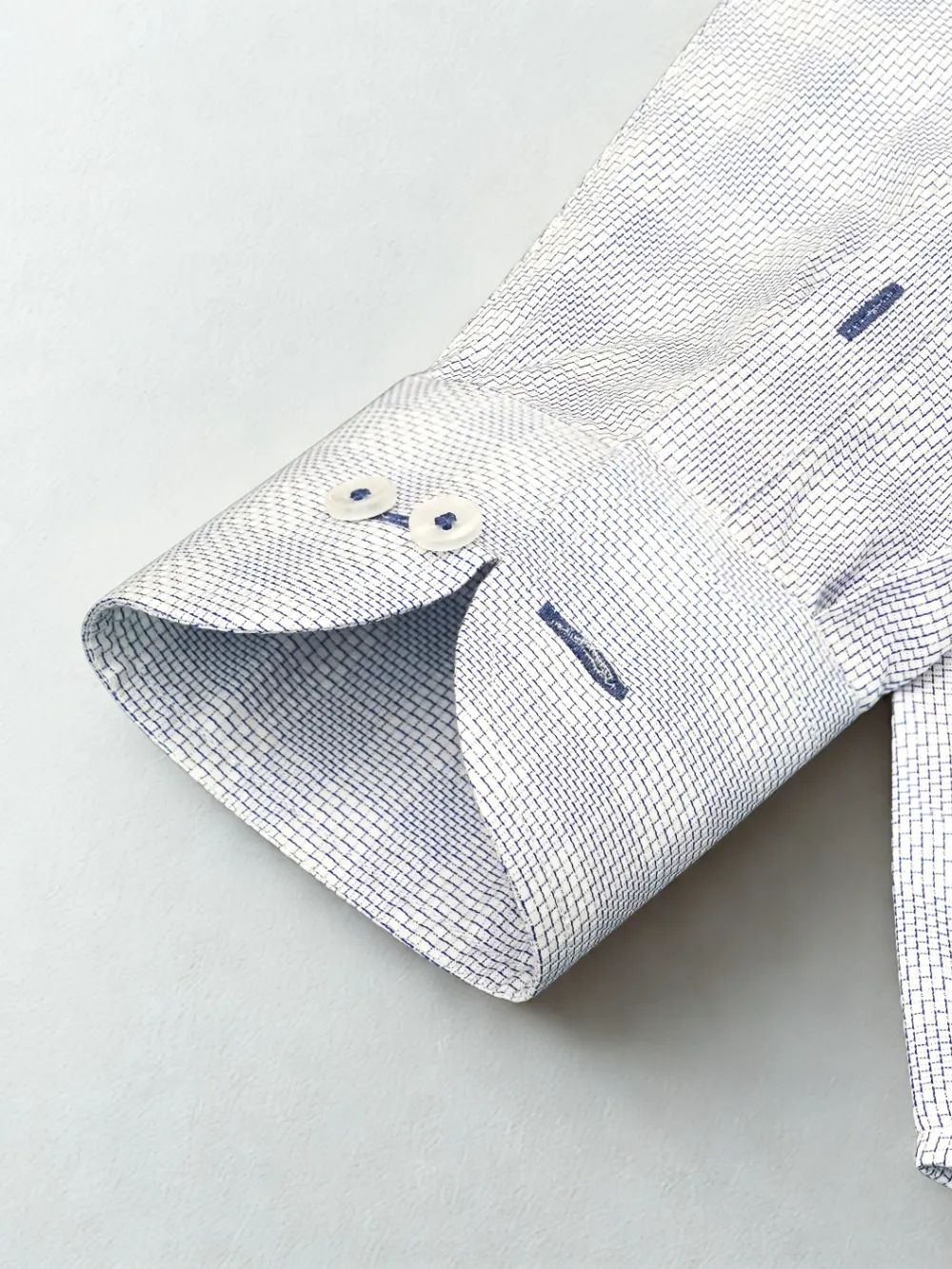 Non Iron Pure Cotton Grey and Blue Grid Shirt - Dobby Weave - Image 3