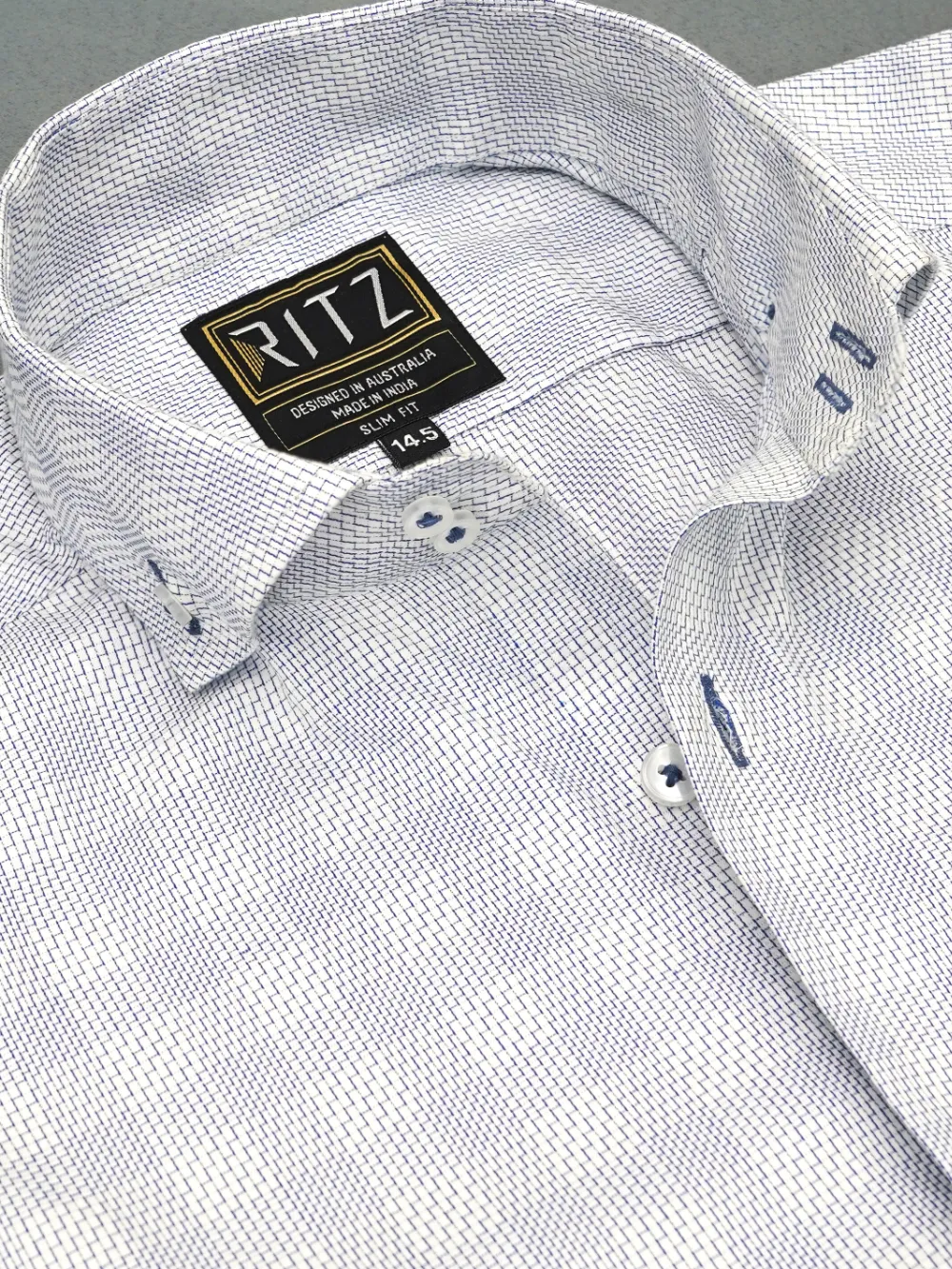 Non Iron Pure Cotton Grey and Blue Grid Shirt - Dobby Weave