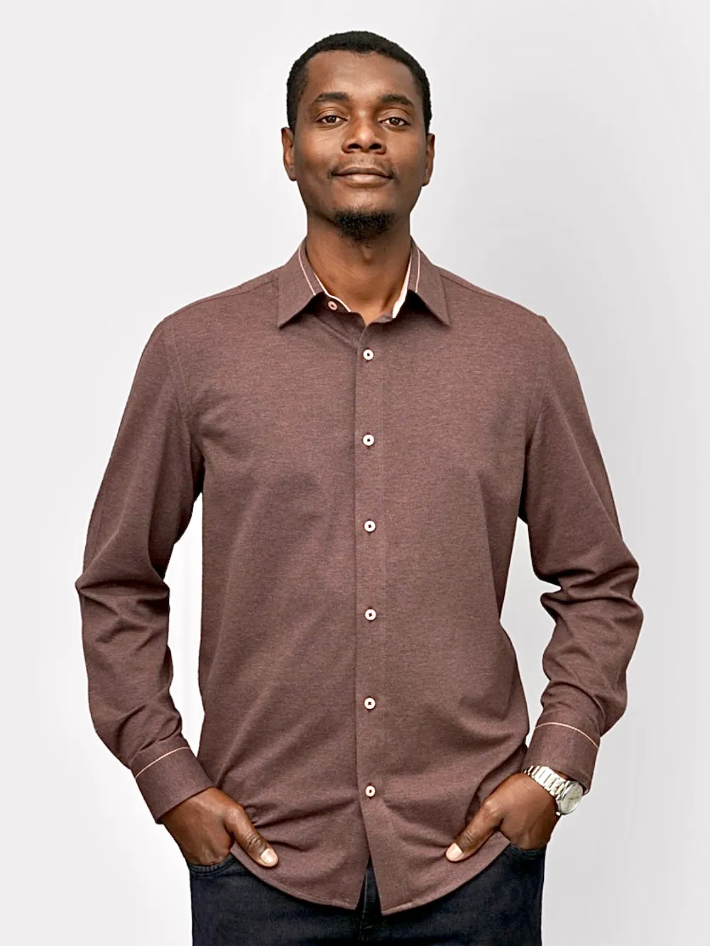 Non-Iron stretch Mocha Rose Shirt - Piqué Knit Weave - Image 4