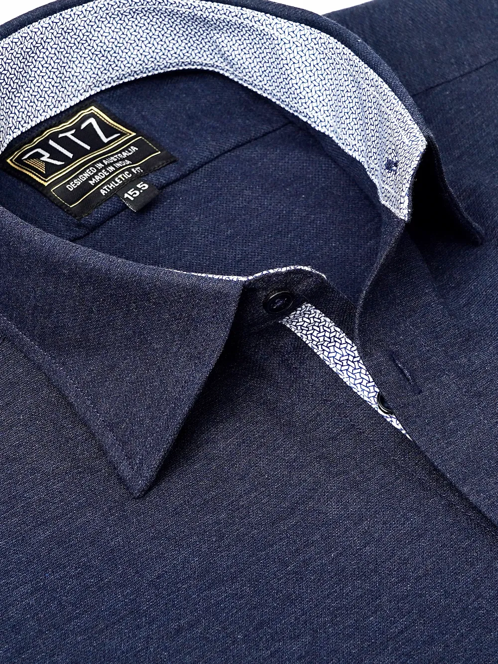 Non-Iron Stretch Cotton Deep Navy - Knitted Weave