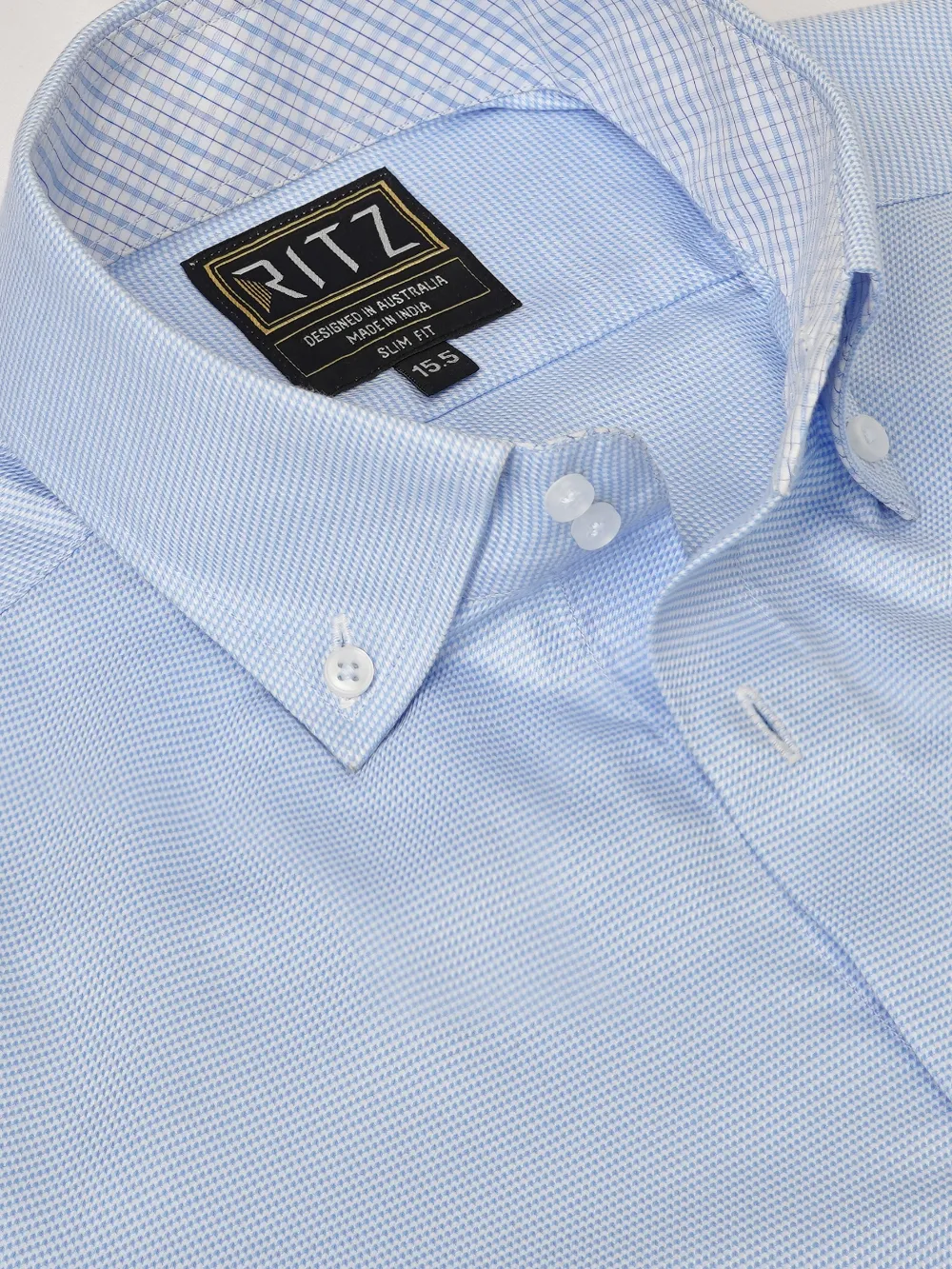 Non-Iron 100% Cotton Light Blue Shirt - Hound's Tooth