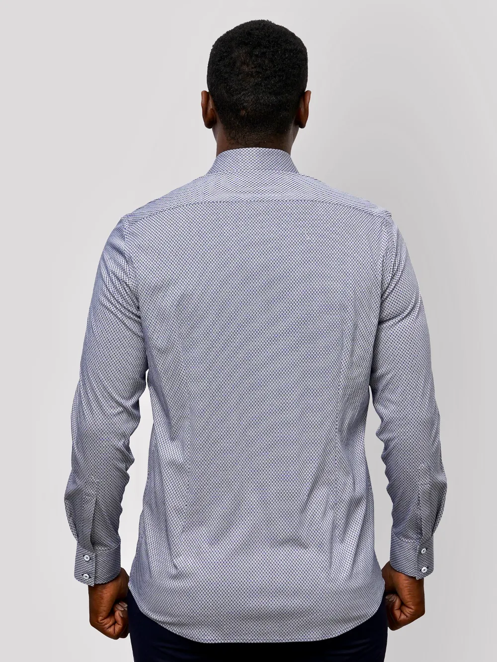 Non-Iron Stretch Cotton Navy Diamond Print Shirt - Image 6