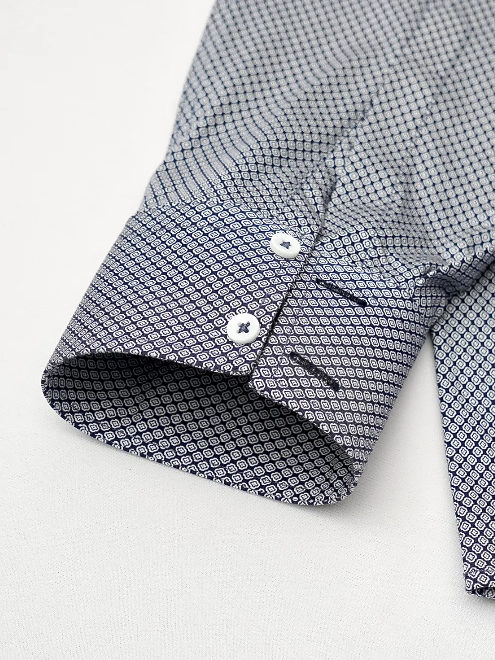 Non-Iron Stretch Cotton Navy Diamond Print Shirt - Image 3