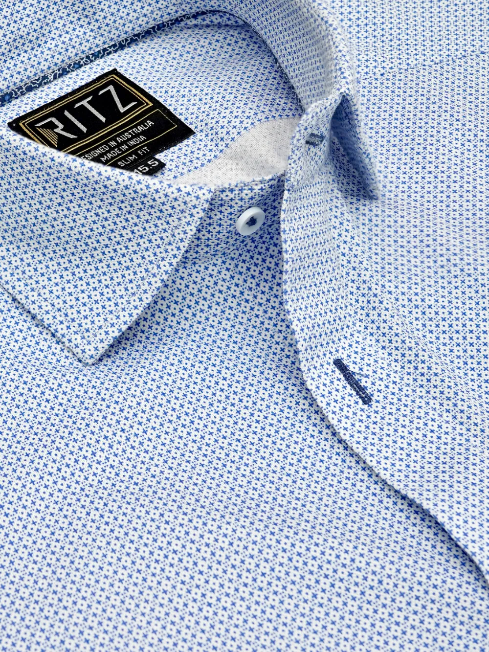 Pure Cotton Stretch Diamond Sky Shirt - Knitted Weave