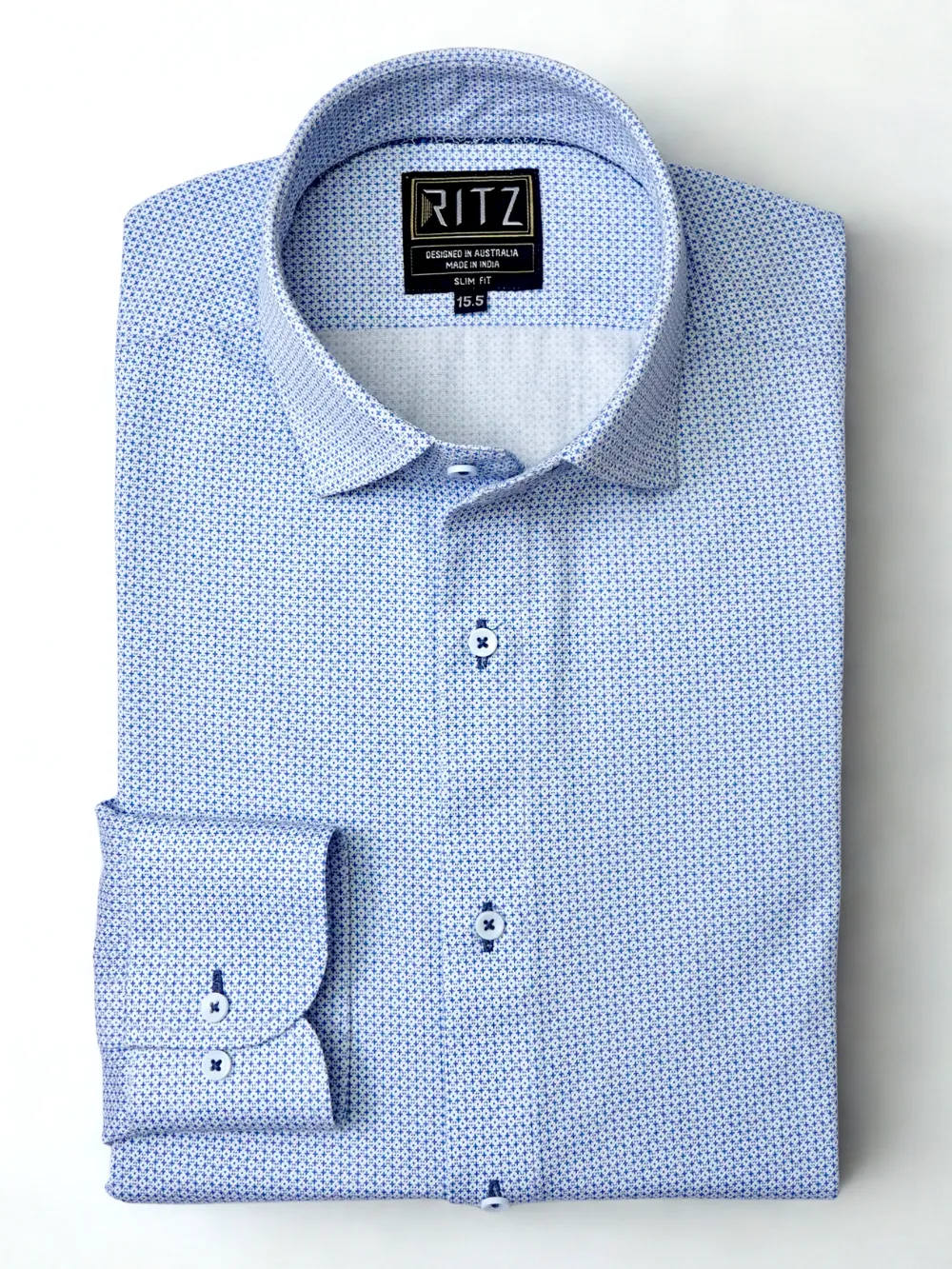 Pure Cotton Stretch Diamond Sky Shirt - Knitted Weave - Image 2