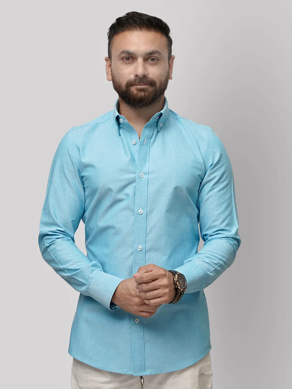 Oxford Button down Collar Shirt - Aquamarine - Image 4