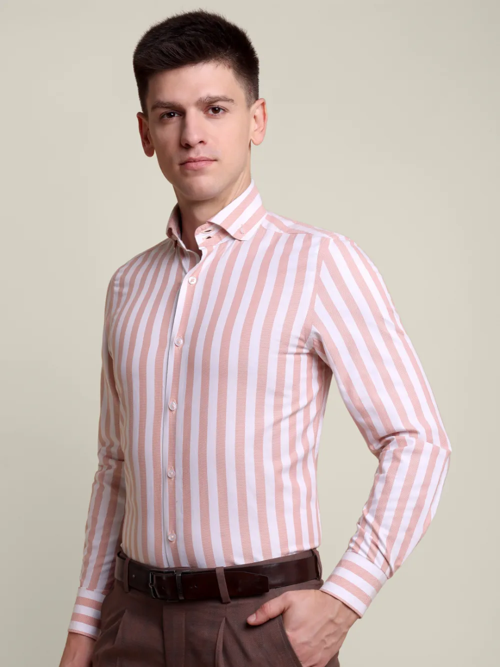 Pure Cotton Non Iron Yarn Dyed Shirt with Bold Stripes