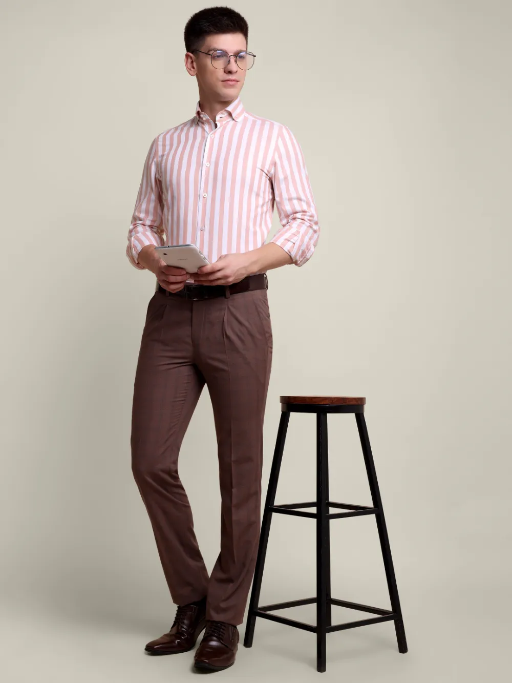 Pure cotton Burgundy and White Striped Shirt and Maroon Trousers Designer Pair