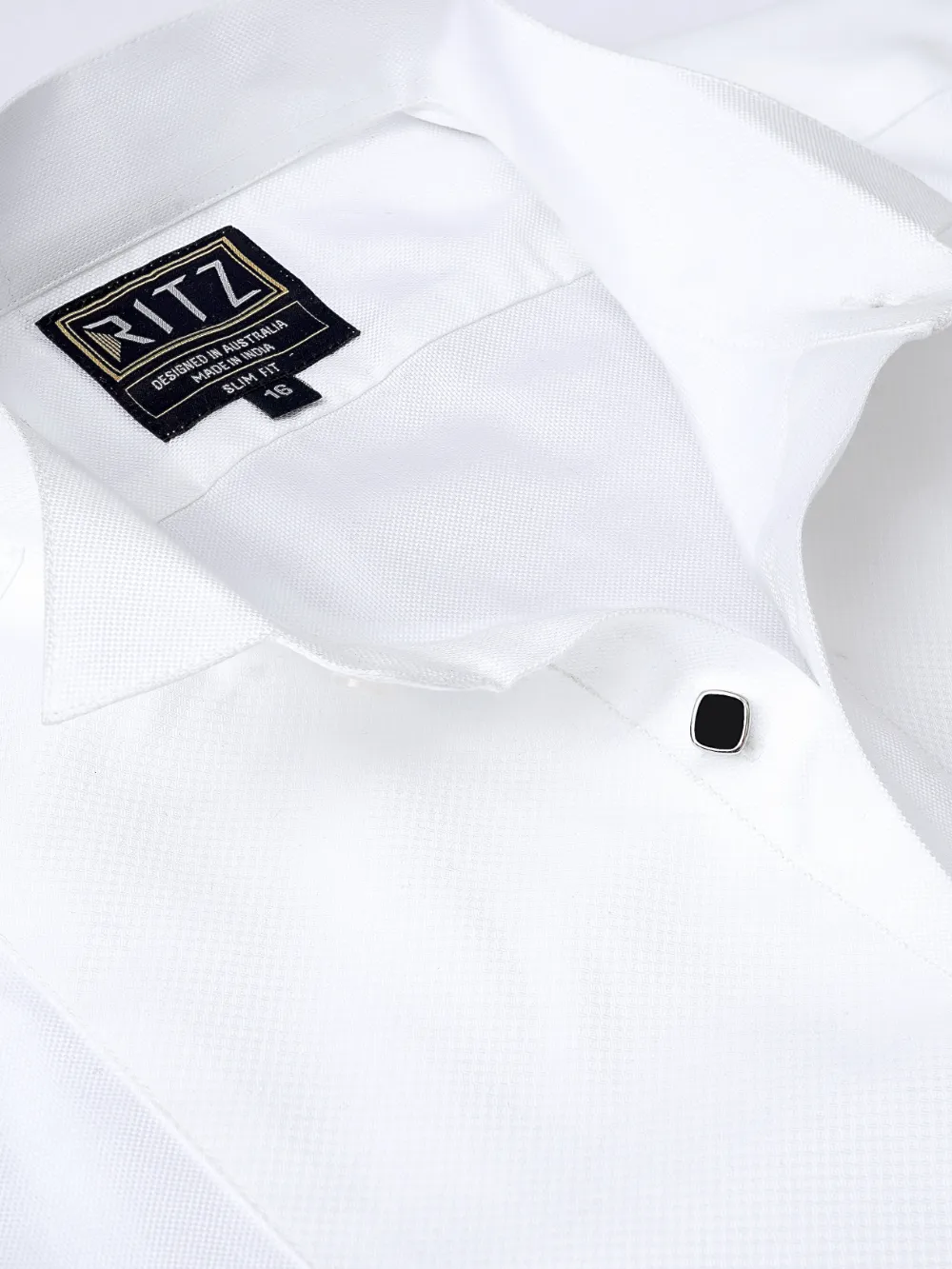 Pure Cotton White Tuxedo Shirt - Basket Weave