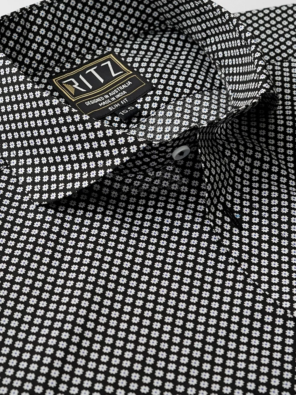 Pure Cotton Black Snow Petals Shirt