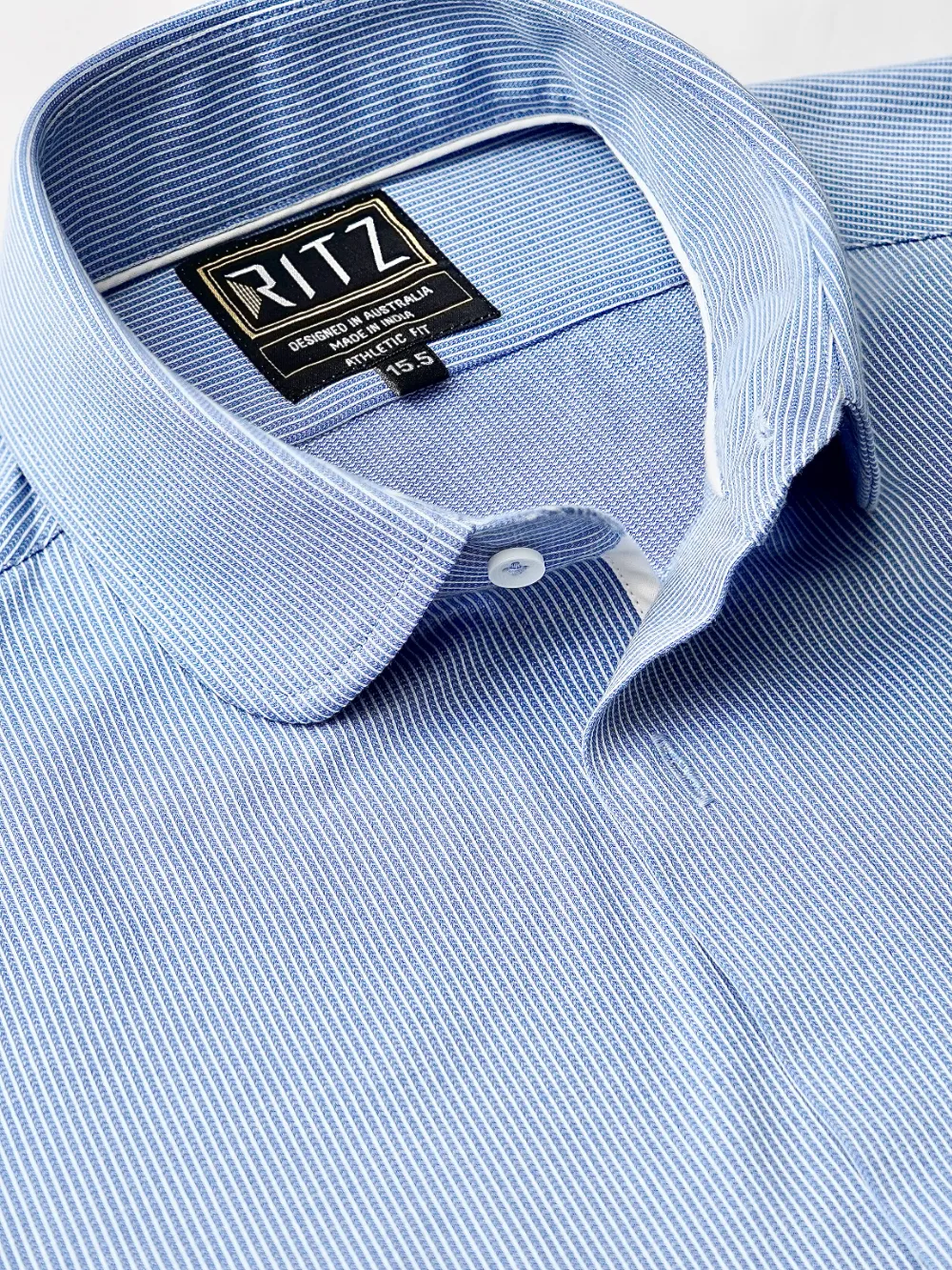 100% Cotton - Stretch Sky Mist with White Stripe Shirt